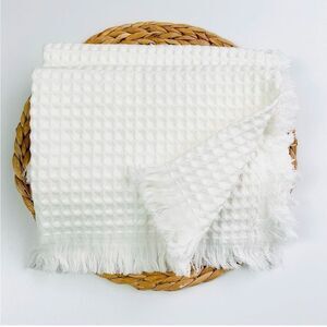 DREAMLINE 100% Cotton Waffle Blanket Natural White